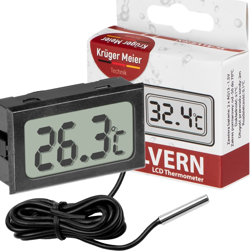 Thermomètre aquarium LCD à sonde Kruger Meier Scalvern – Précision au 1/10e de degré & Câble de 2m