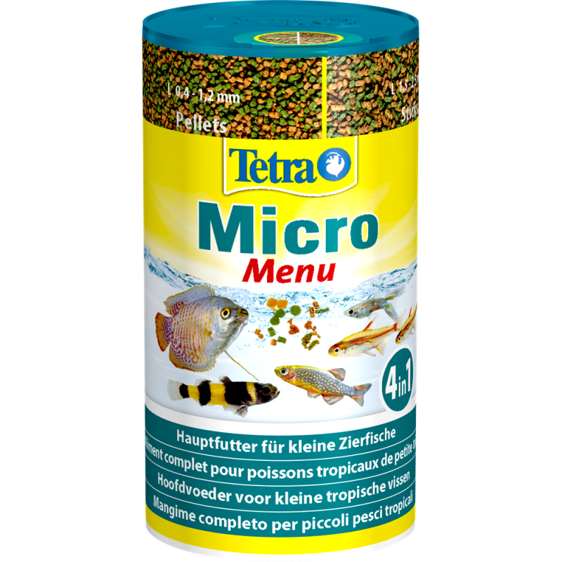 nourriture petit poissons aquarium tetra-micro-menu-assortiment-de-4-aliments-pour-petits-poissons-100ml-65g